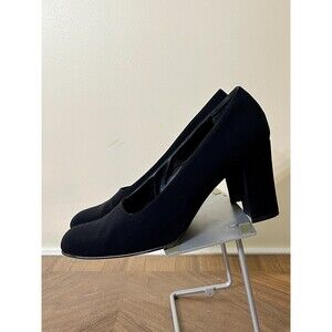 Sesto Meucci Fabric Leather Shoes 8.5N Block Heel Square Toe Old Money Lux